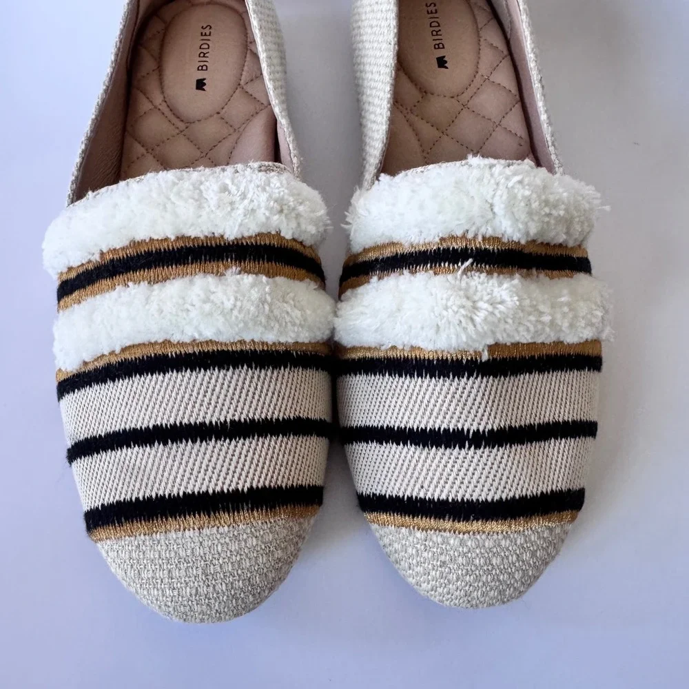 Birdies The‎ Starling Cream & Black Stripe Loafers Women's Size 7